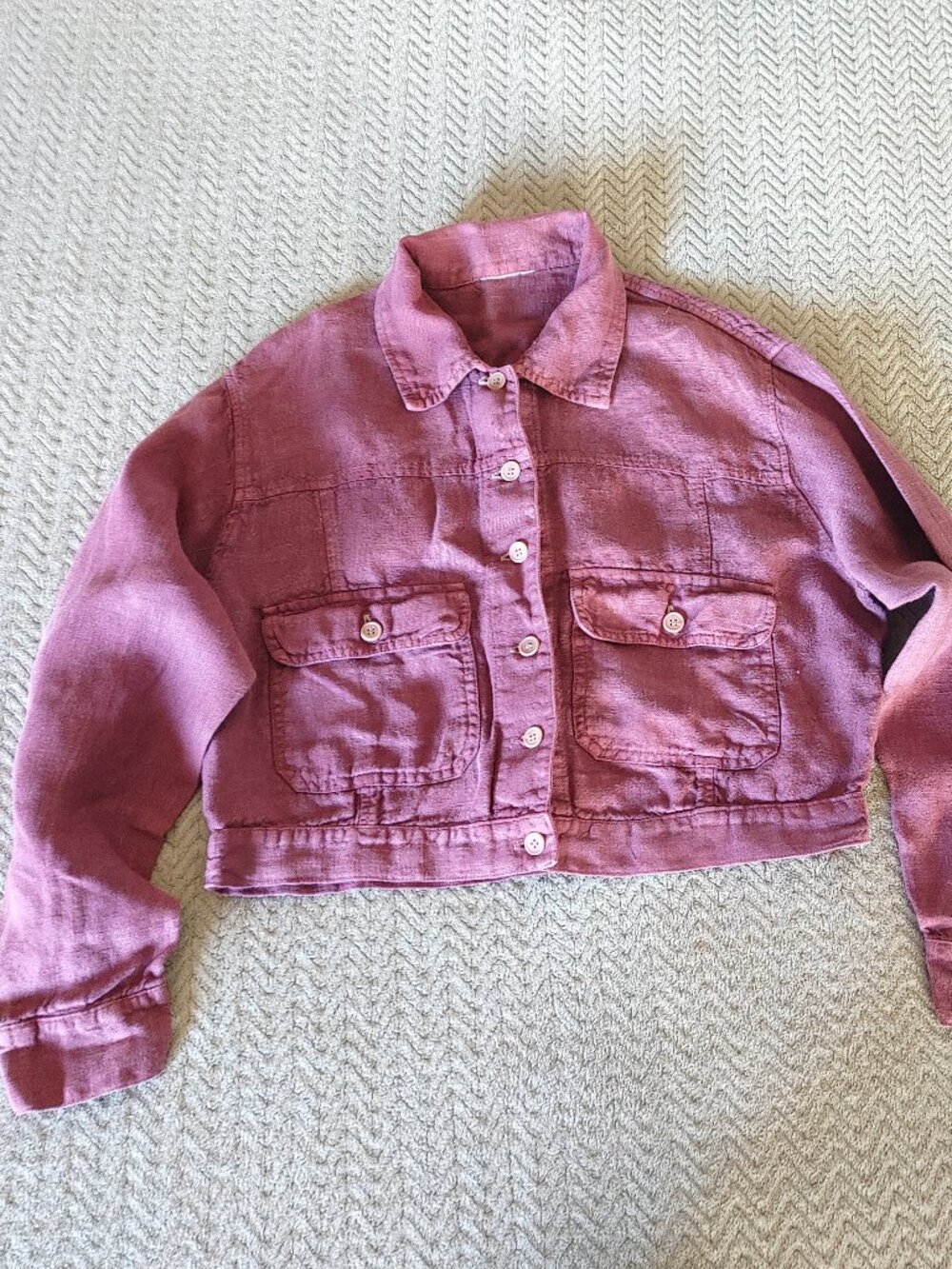 ✨ Vintage Raspberry Pink Linen Cropped Jacket ✨
